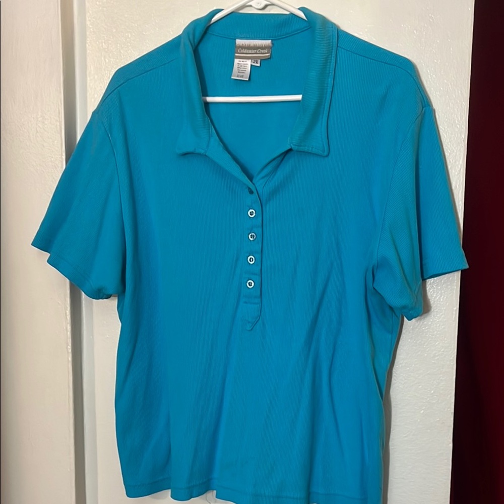 Coldwater Creek Blue Button Down Polo Shirt